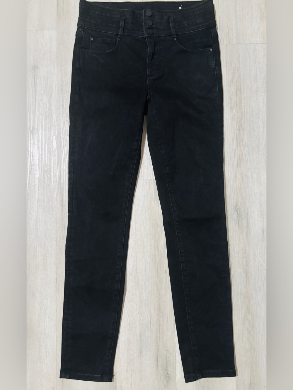 Ann Tylor Black Denim Skinny High Waisted Triple Button Jeans Size 4